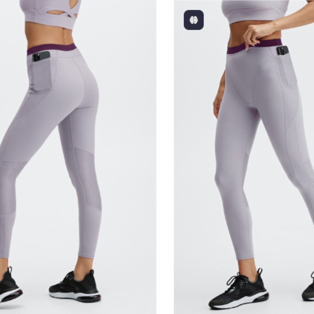 Fabletics Spin Motion365 7/8 Grey Violet/Dark Eggplant Leggings - Size S